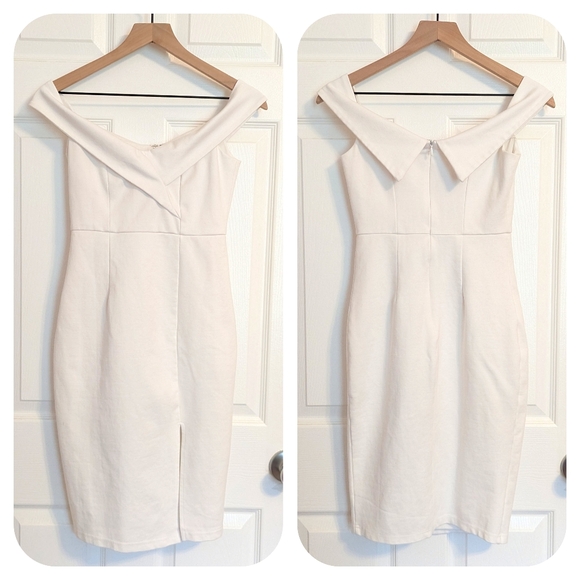 Lulu's Chic White Off The Shoulder Sweetheart Side Slit Bodycon Dress XS - Picture 2 of 11
